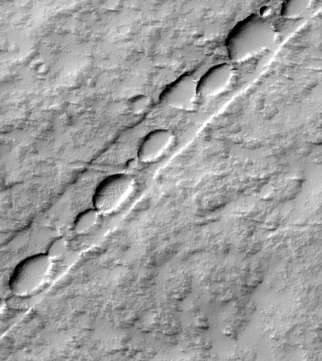 Cráteres encadenados en Marte