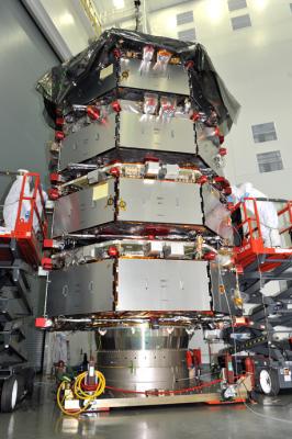 Las 4 sondas de la misión MMS apiladas