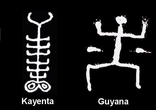 Pictograma de Kayenta, muy representado por todo el mundo (izquierda) y el famoso petroglifo "stickman"  (derecha)